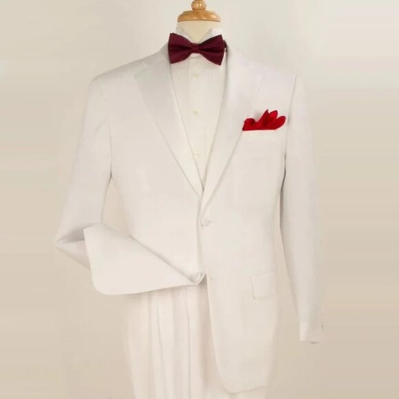 All White Mens Tuxedo - Wedding Suit - Mens Classic Fit 2 Button Pleated Pant Po